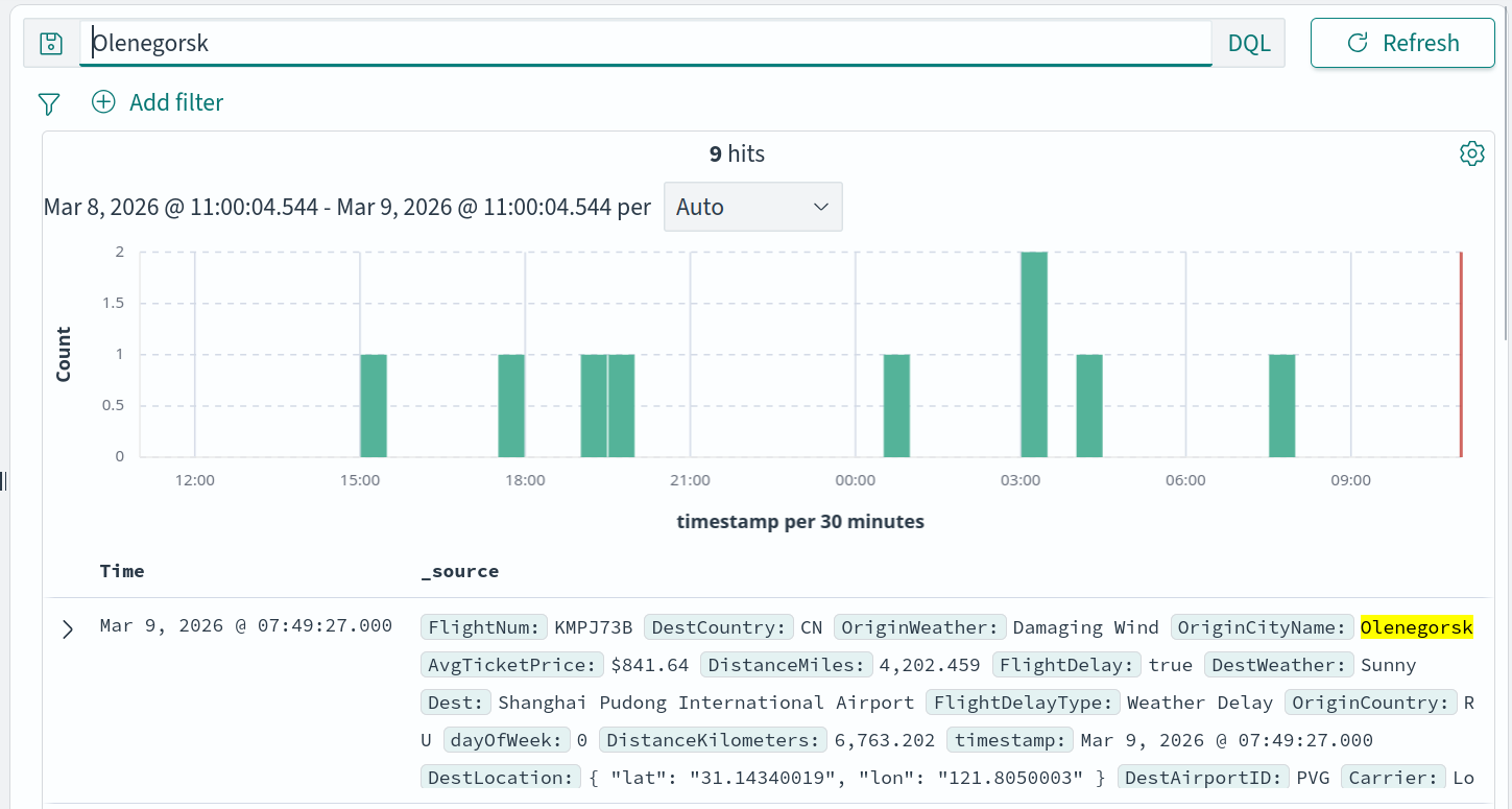 Применение фильтров по полям и логических операторов для поиска данных в OpenSearch Discover.