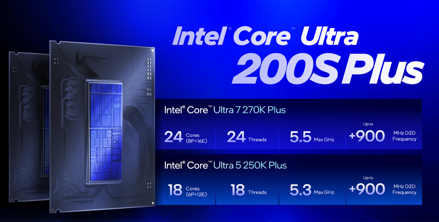 Ключевые характеристики Intel Core Ultra 7 270K Plus и 5 250K Plus.