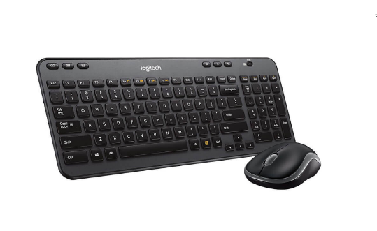 Беспроводной офисный набор Logitech K360: черная компактная клавиатура и мышь.