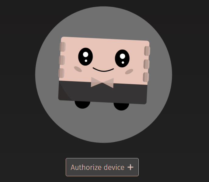 Интерфейс сайта usevia.app: экран авторизации устройства в виде милого анимированного прямоугольника.