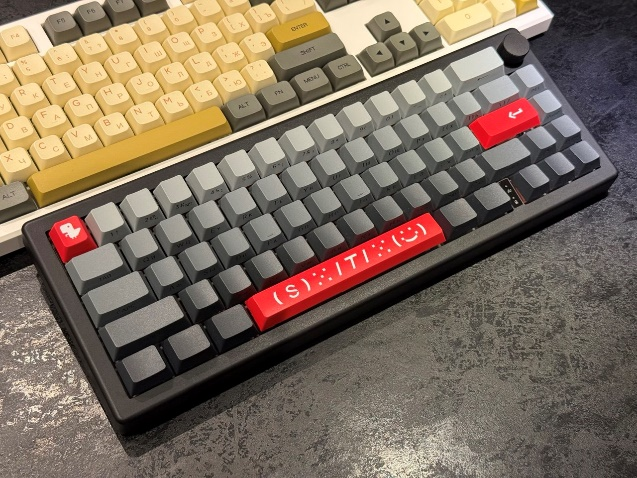 Собранная клавиатура. Хорошо видны красные клавиши с символикой Selectel.