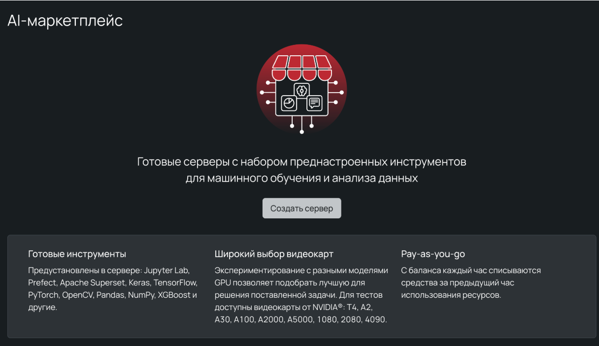 Доступно несколько готовых образов для разных AI-сценариев. 