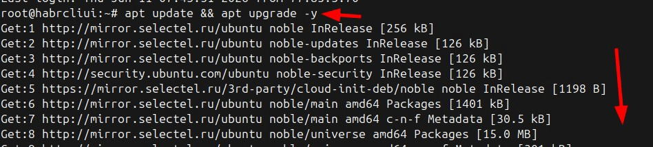 Обновление списков пакетов и установленного ПО в консоли Ubuntu с помощью утилиты apt.