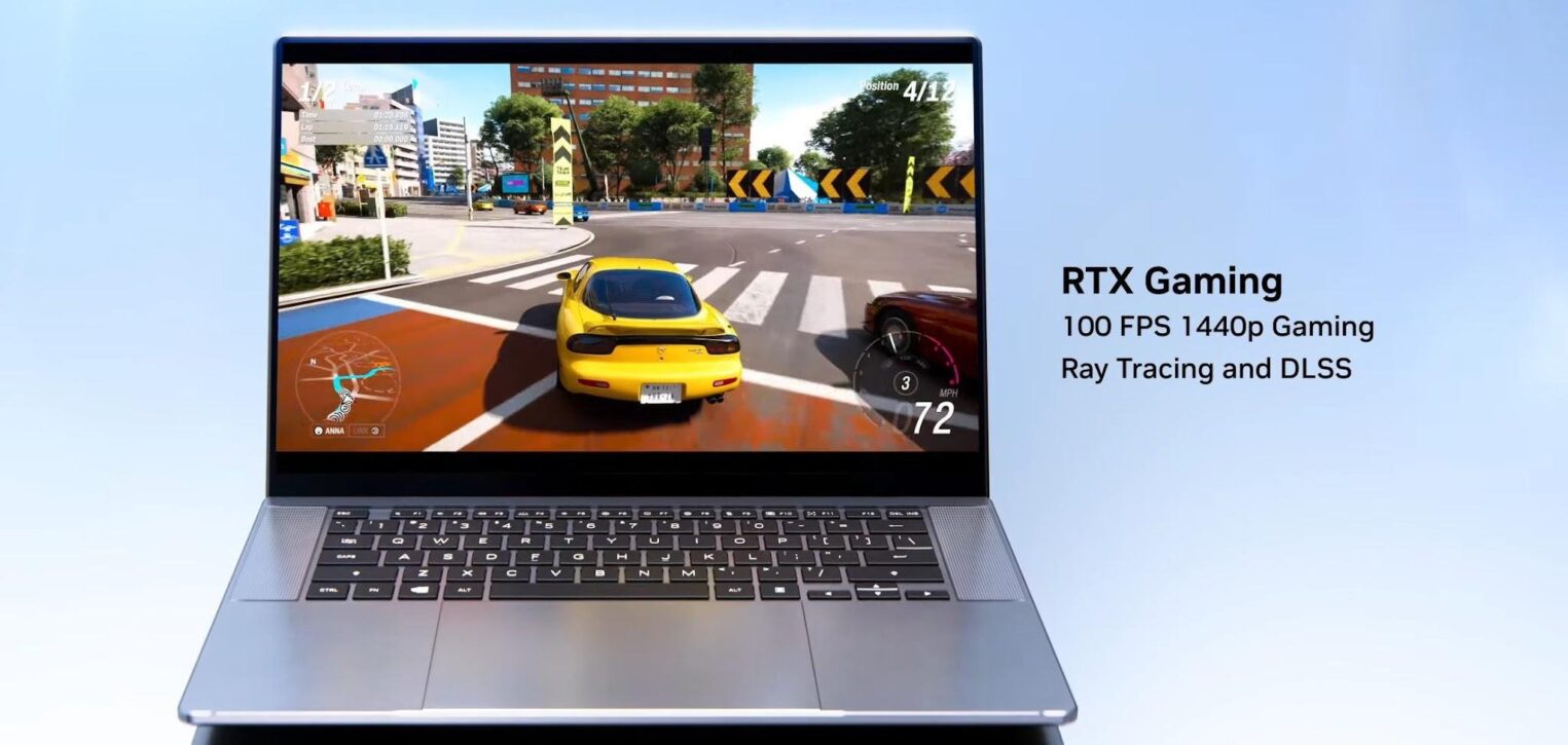 Демонстрация игровых возможностей ноутбука на RTX Spark с поддержкой Ray Tracing и DLSS.
