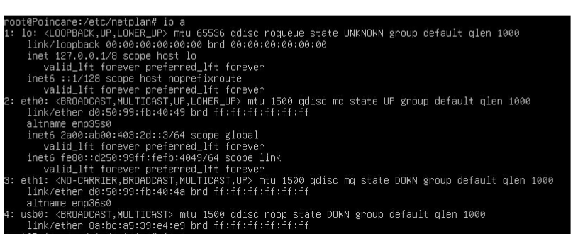 Скриншот терминала Linux с выводом команды ip address, подтверждающий успешное применение новой конфигурации IPv6 на сервере.