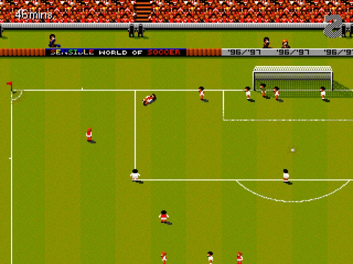 Sensible Soccer (1994). Источник Скриншот Sensible Soccer (1994). Все еще слишком пиксельно, вид сверху под углом.