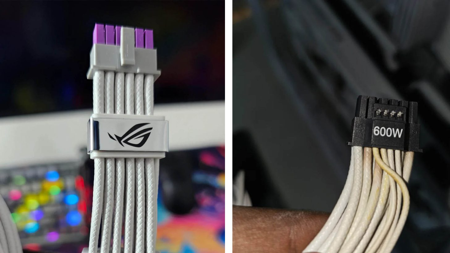 Кабель ASUS ROG Equalizer и обычный кабель 12VHPWR с потемневшей изоляцией.
