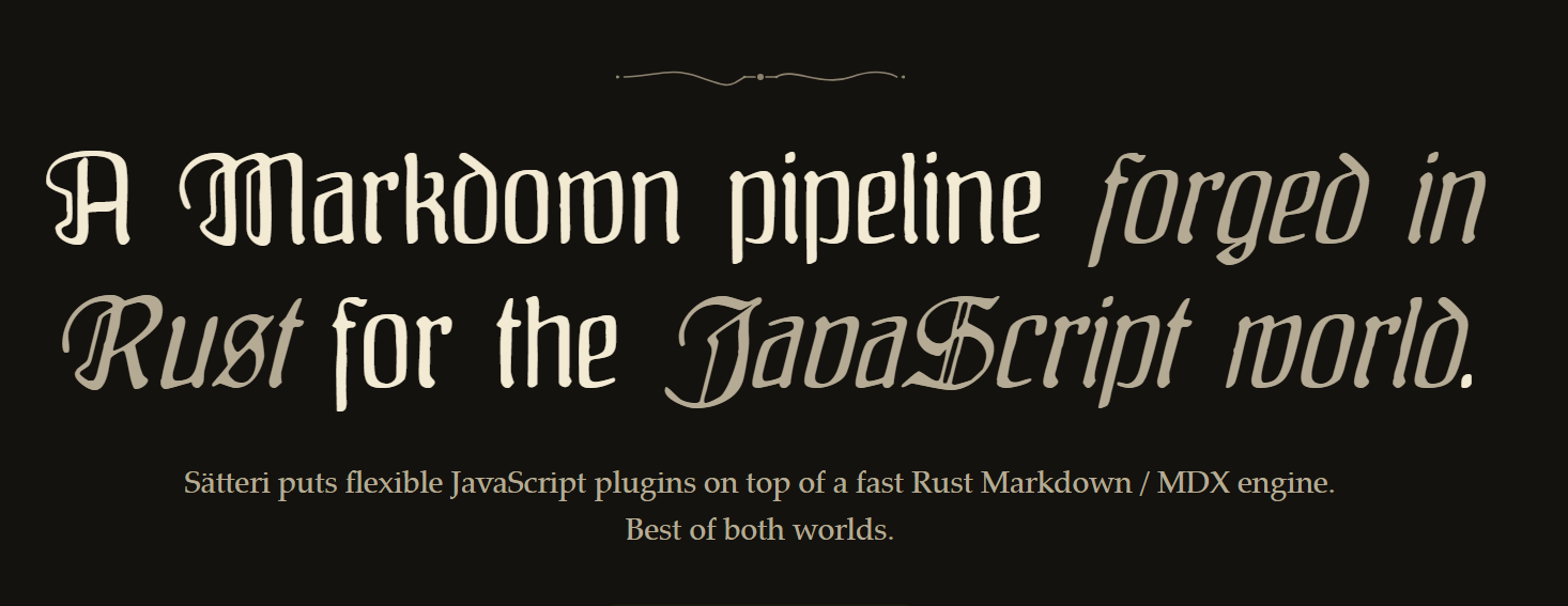 Промо-баннер с описанием Markdown-движка Sätteri на Rust.
