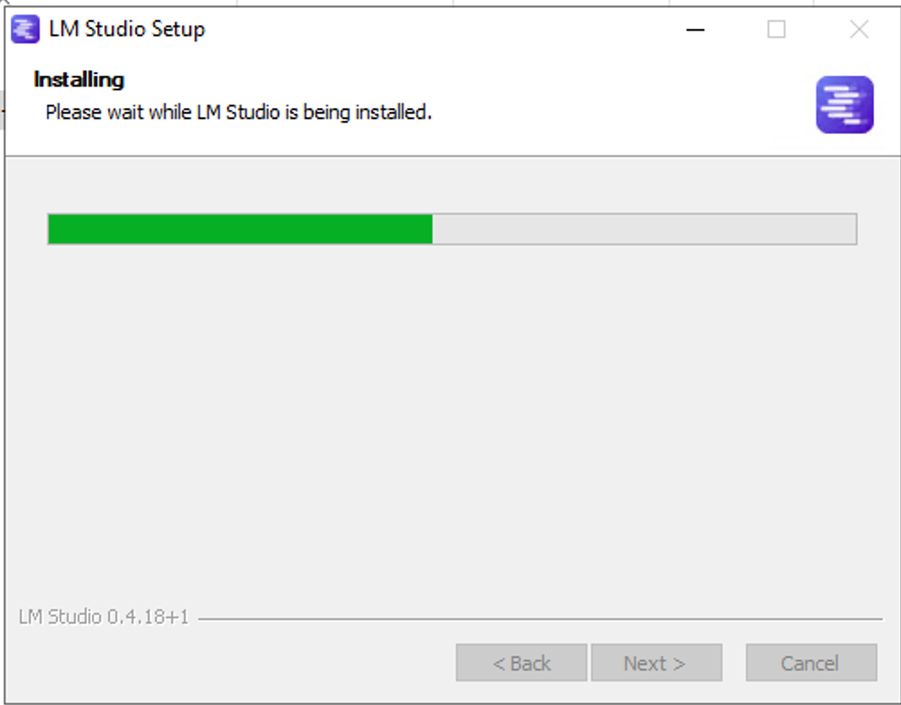 Окно установки программы LM Studio на компьютер Windows.