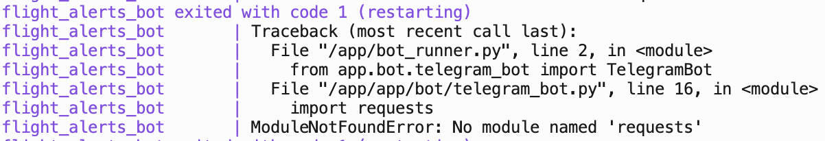 Ошибка запуска Telegram-бота из-за отсутствующего модуля requests.