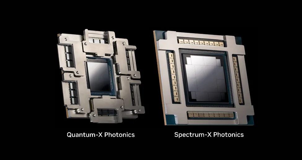 Отрендеренное изображение процессоров Quantum-X Photonics и Spectrum-X Photonics.
