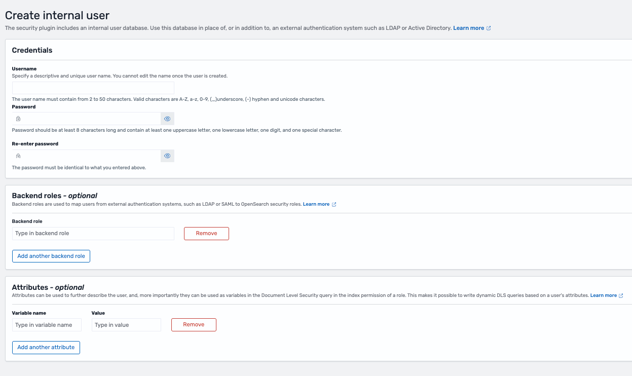 Скриншот окна Ctreate internal user в Wazuh.