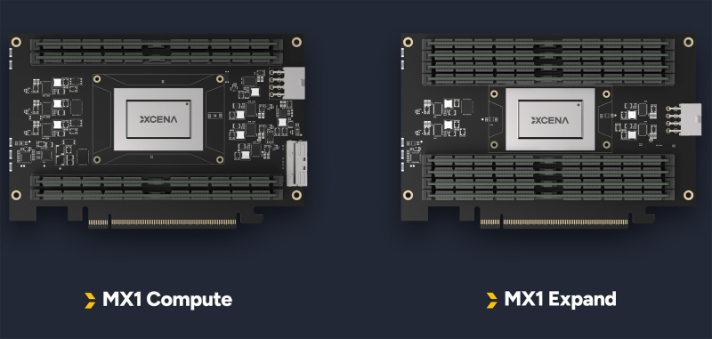 Плата вычислительного модуля XCENA MX1 Compute и модуль расширения памяти MX1 Expand формата PCIe.