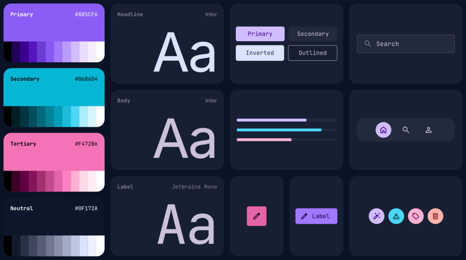 Небольшой UI-Kit с цветами, типографикой и парой компонентов.