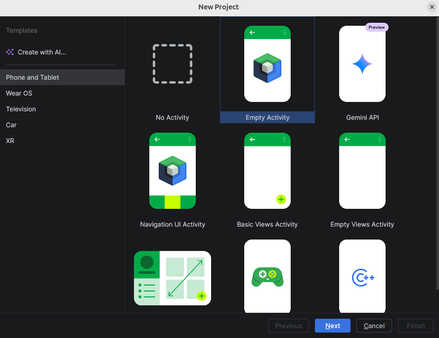 Скриншот списка проектов в Android Studio Quail.