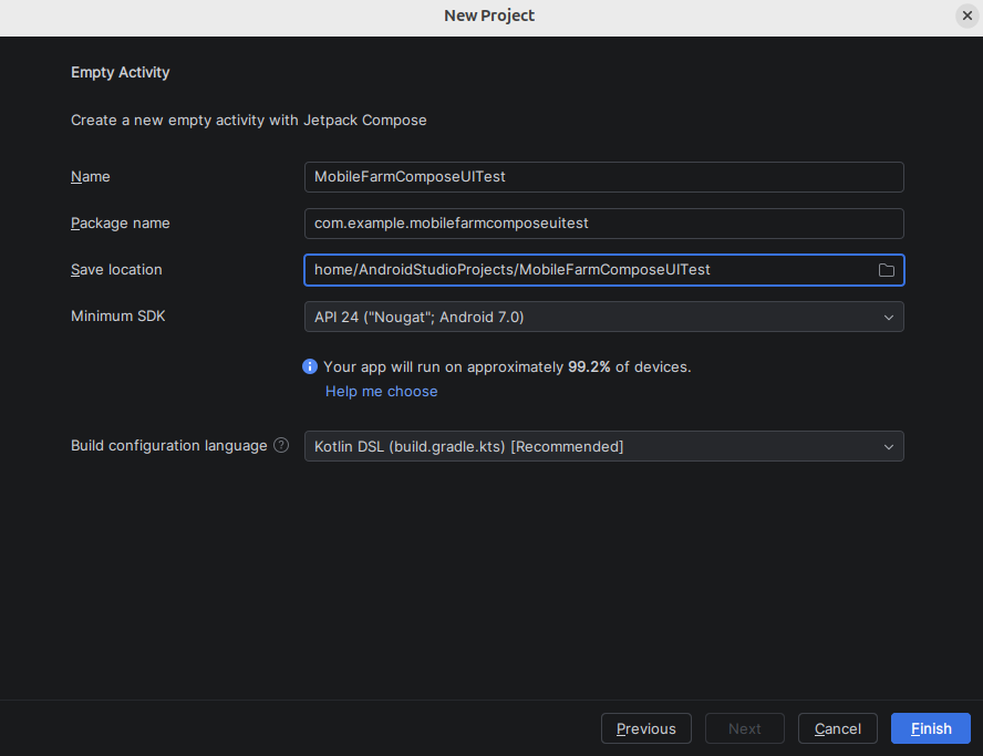 Создание проекта в Android Studio Quail.