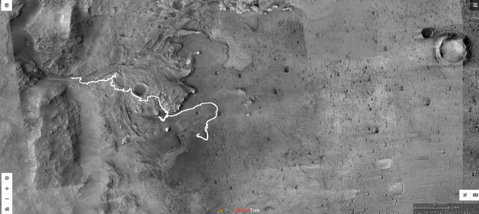 Маршрут движения марсохода по поверхности Марса в «Mars Trek».
