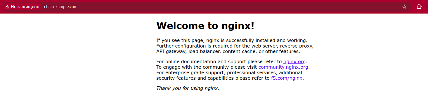Скриншот условной заглушки сервера nginx.