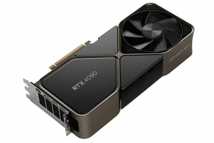 Видеокарта NVIDIA GeForce RTX 4090 Founders Edition на белом фоне.