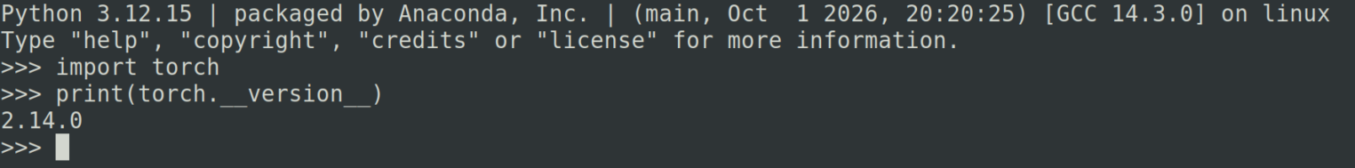 Из вывода узнаем версию PyTorch — 2.14.0.