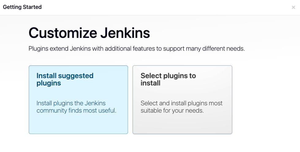 Экран выбора и установки плагинов при первичной настройке Jenkins