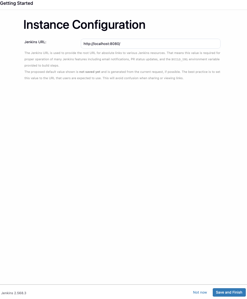 Страница настройки URL-адреса инстанса (Instance Configuration) в Jenkins.