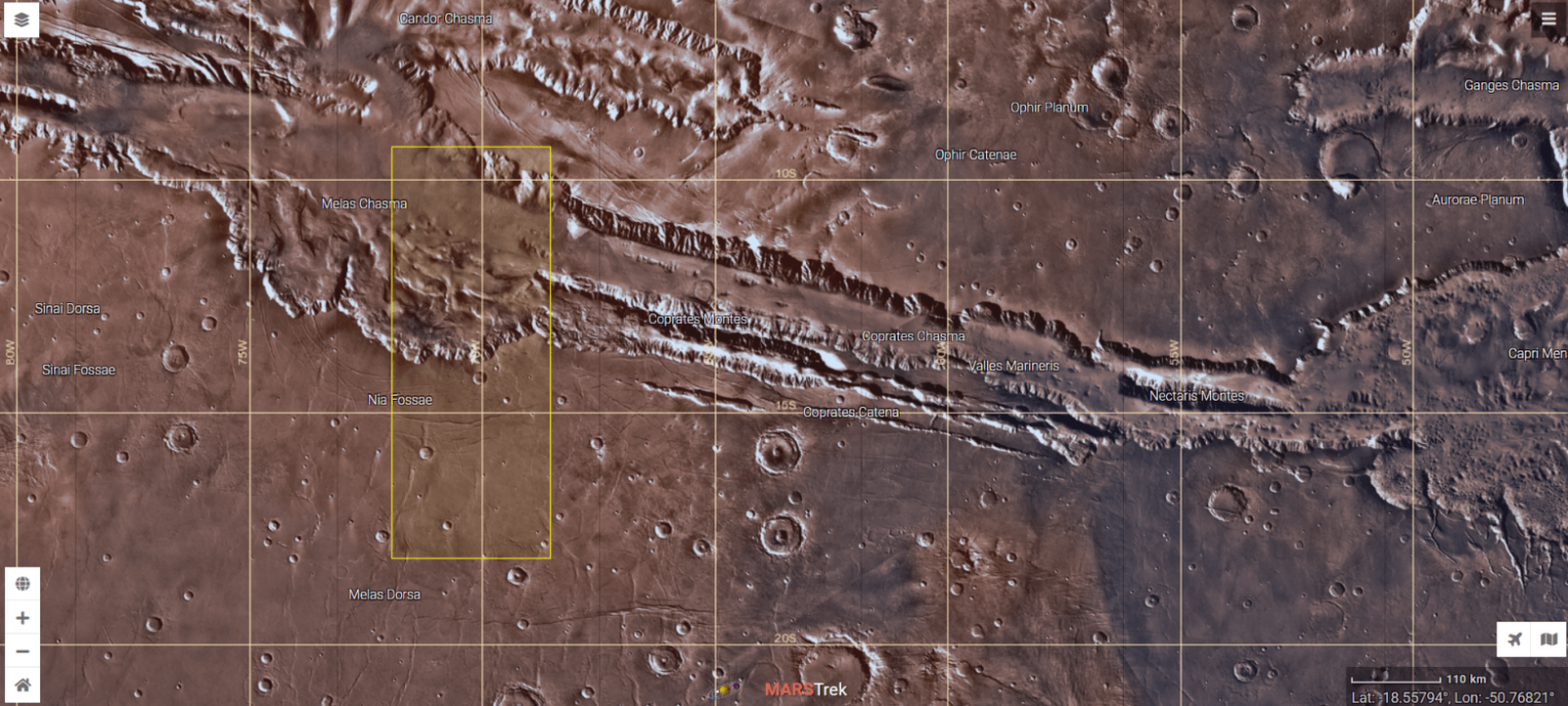 Топографическая карта рельефа поверхности Марса в сервисе «Mars Trek».