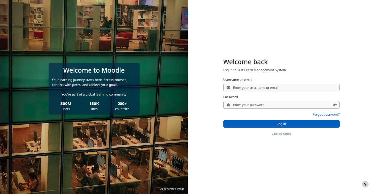 Скриншот страницы входа в систему Moodle.